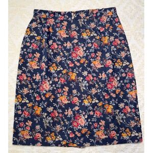 Lulu Alexander Floral Pencil Skirt Navy Blue 12P Petite Vintage Cottagecore Bohi